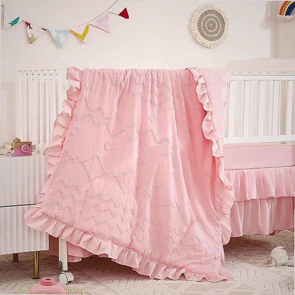 3-Piece Tufted Ruffle Crib Bedding Set for Girls - Ultra Soft Baby Bedding Set I