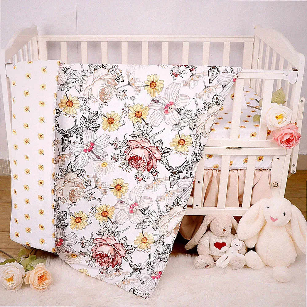 4-Piece Crib Bedding Set for Girls, Boho Baby Girl Bedding Set with Crib Skir...