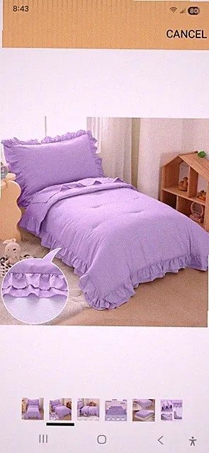 4 Pieces Toddler Bedding Set for Girls, Double Ruffles Comforter Sets Lavende...