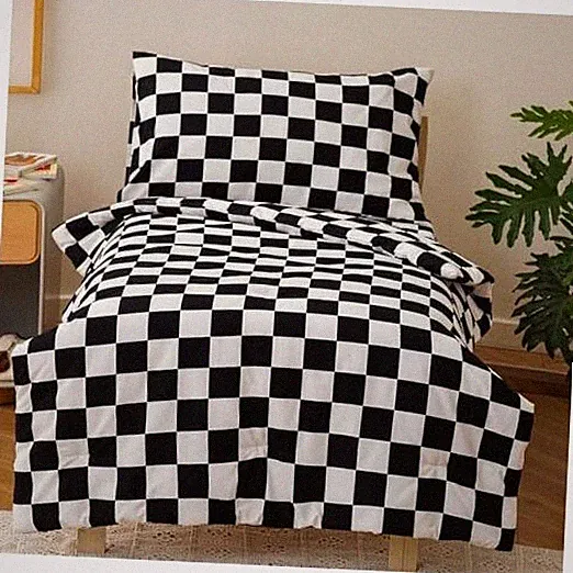 4Pieces Bedding Sets for Boys Girls Comforter Soft Toddler Black White Plaid