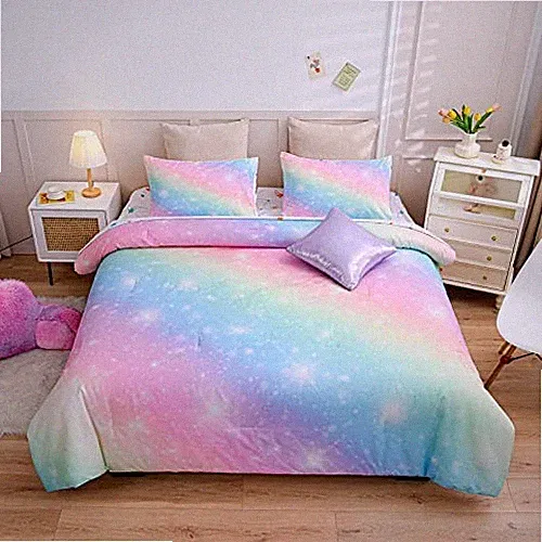 6Pcs Gradient Glitter Bedding Set for Girls Full Size, Full (6-Piece) Pink