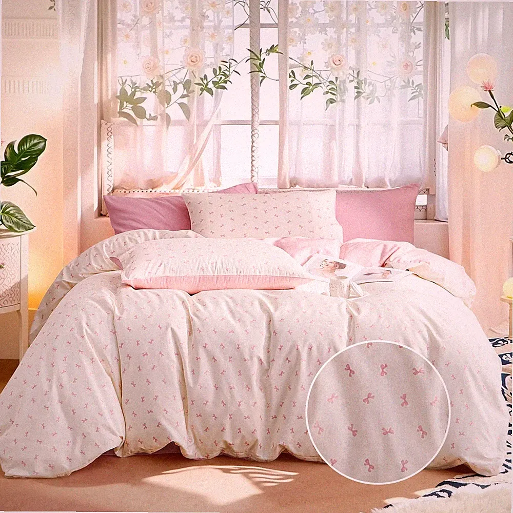 Bow Duvet Cover Full Size Pink White Bowknot Bedding Set 3Pcs for Girls Cotto...