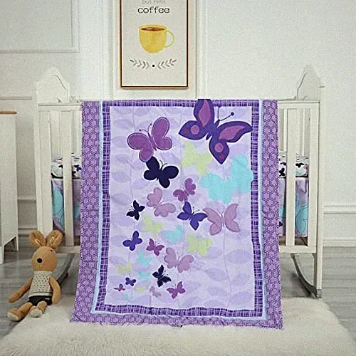 Butterfly Crib Bedding Set for Girls 3 Piece Baby Girl Crib Bed Size Purple