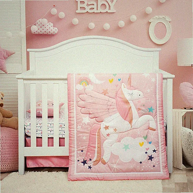 Cloele Pink Crib Bedding Set for Girls- 4 Piece Unicorns Baby Comforter Bed S...
