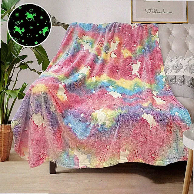 COMFAR Unicorn Glow in The Dark Blankets for Girls, Kids Blankets for Baby/To...