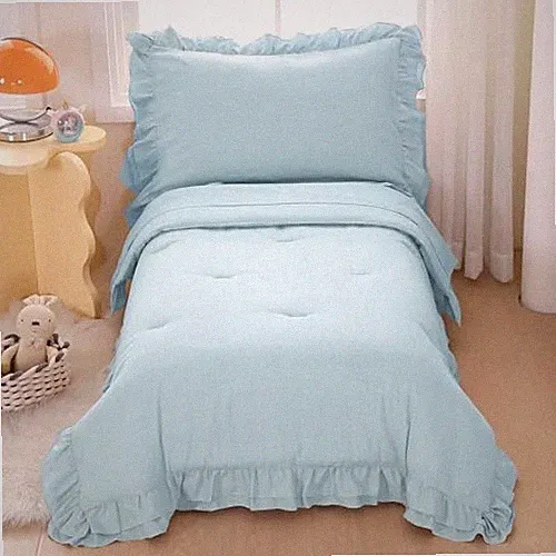 Comforter for Girls Bedding Set 4 Pieces Double Ruffles Comforter Toddler Blue