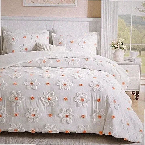 Comforter Set for Girls 2 Pieces Tufted Daisies Flowers Size Floral Twin Orange