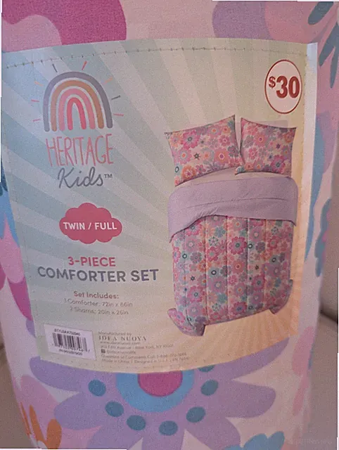 Comforter Set for Girls Flowers Purple Turquoise Pink Twin Full 3 pc set NWT