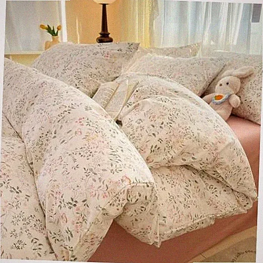 Cotton Floral Duvet Cover Queen for Girls Queen(No Comforter) Beige Floral Txt