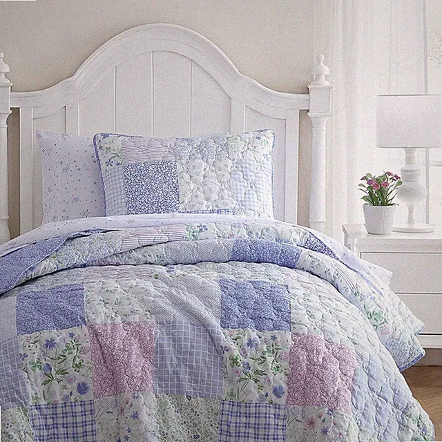 Cozy Kids Full Quilt Set - Whimsical Purple Patchwork Bedding for Girls