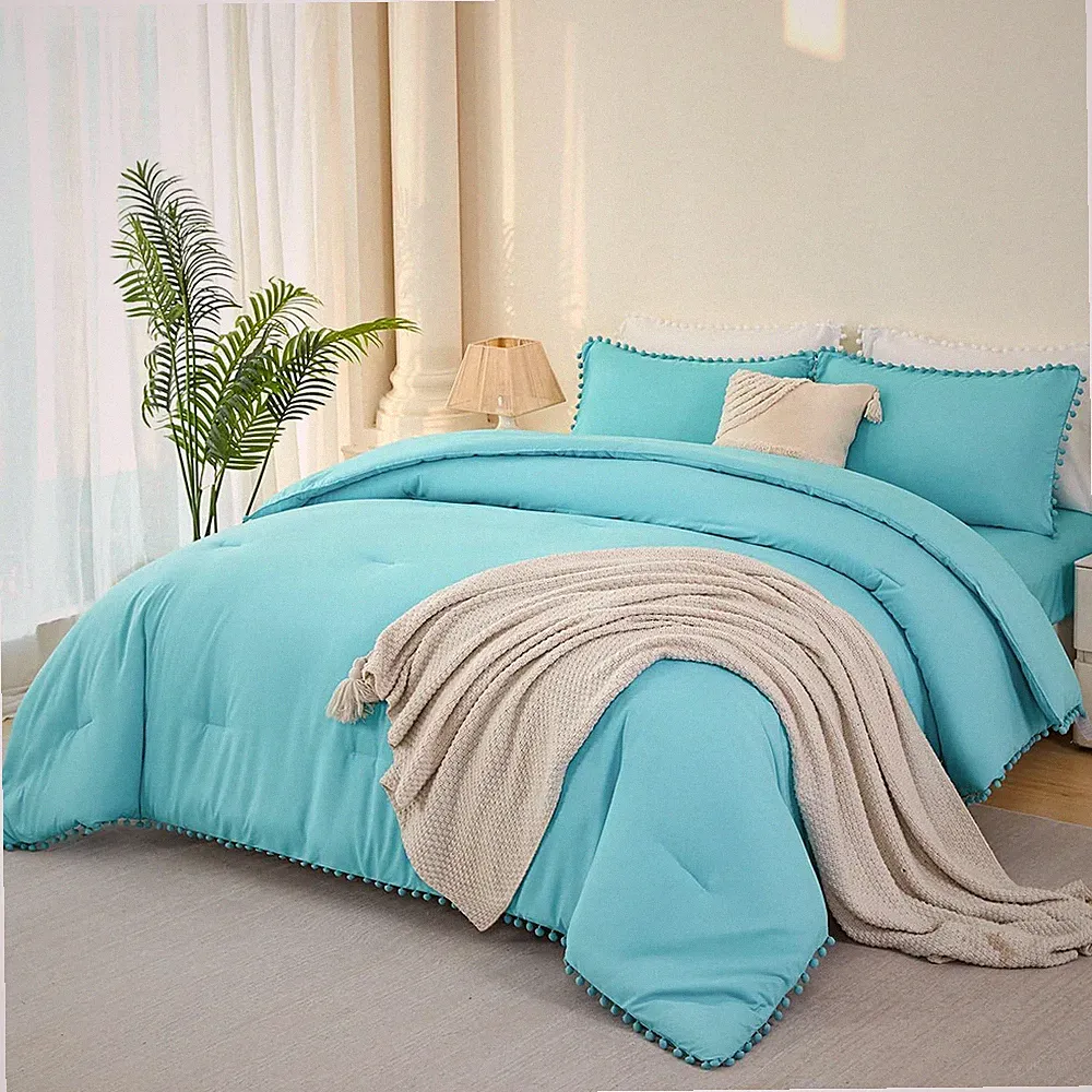 Cute Teal Blue Boho Bedding Set for Girls - Queen Size Comforter & Sheets
