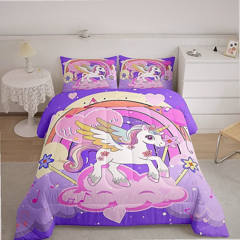 Feelyou Unicorn Comforter Set for Girls Full Size,Unicorn Bedding Set,3Pcs Ka...