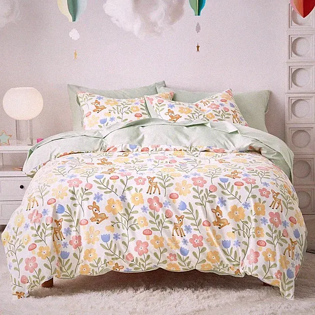 Floral Bedding Set for Girls, Cute Colorful Botanical Flowers Deers Pattern...