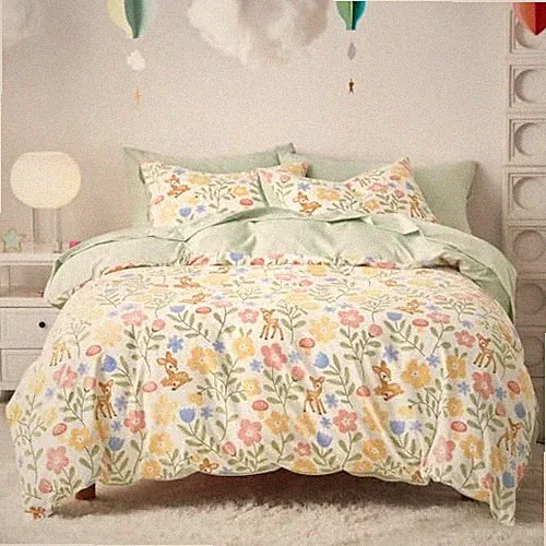 Floral Bedding Set for Girls, Cute Colorful Botanical Twin Green Cream