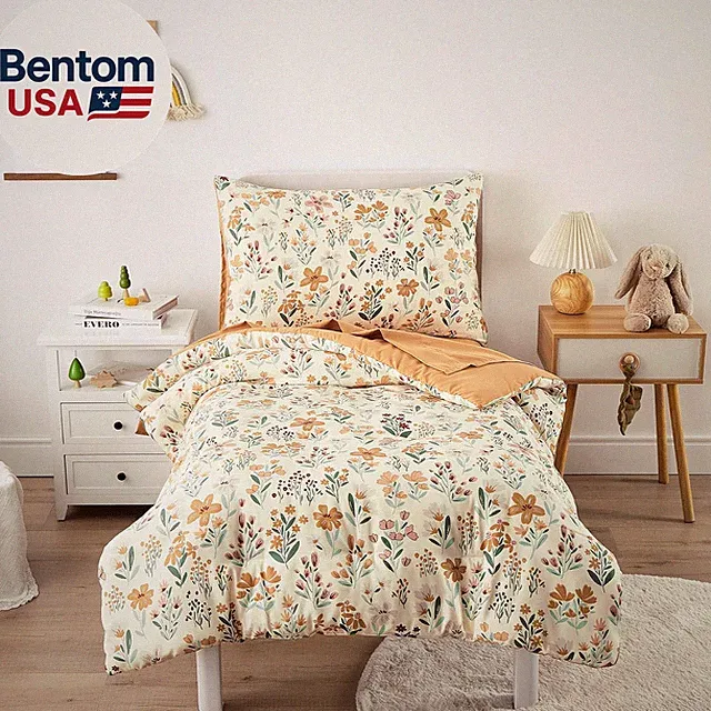 Floral Toddler Bedding Set for Girls, Cute Colorful Botanical Flowers, 4 Piece