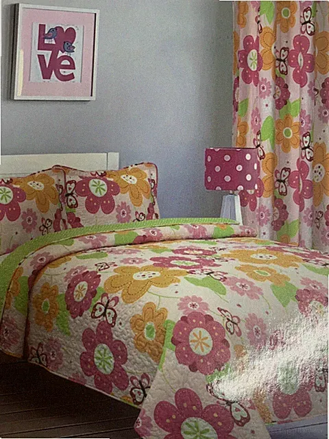 For Home, Kids Girls 68"x90" Twin Coverlet Set | Pink Floral
