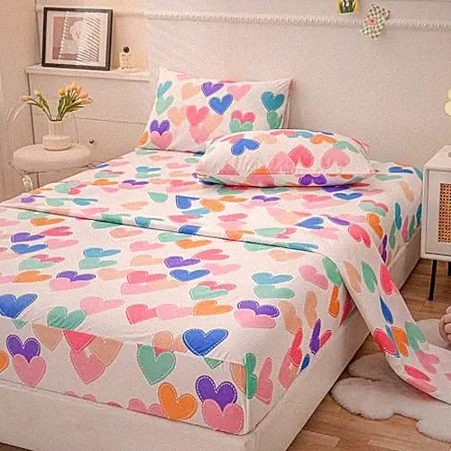 Kids Hearts Sheet Set for Girls Teen 4 Piece Rainbow Heart Full Multi-hearts