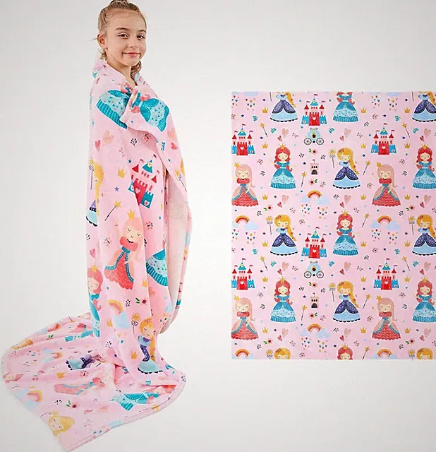 Kids Pink Princess Blanket for Girls Soft Fleece Blanket for Couch