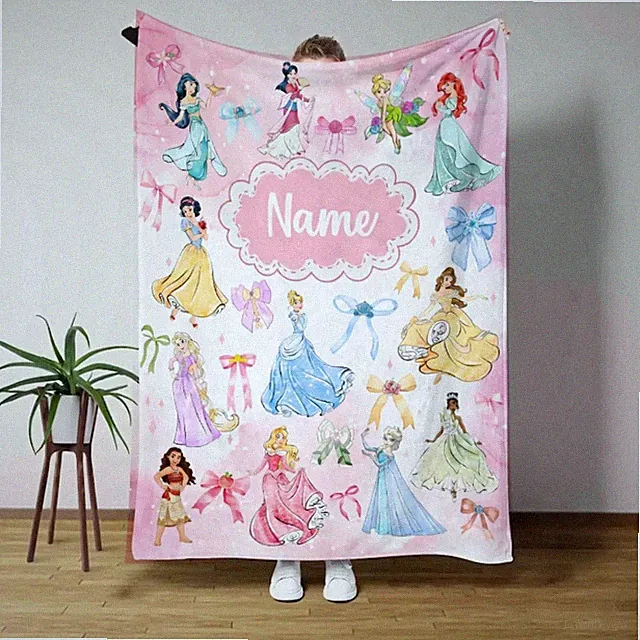 Personalized Watercolor Princess Flannel Blanket Girls Birthday Gift