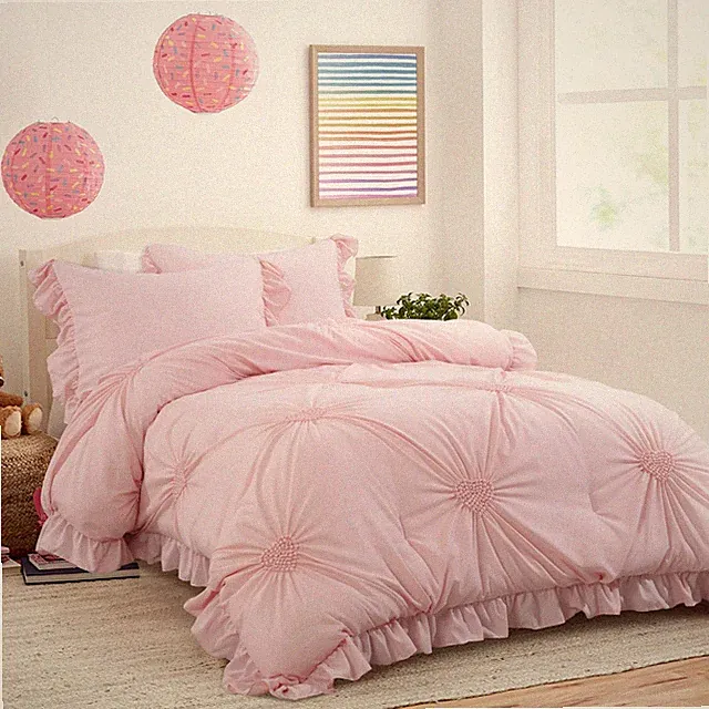 Pink Bedding Comforter Set for Girls, 3 Piece Blush Pinch Pleat Comforter Set...