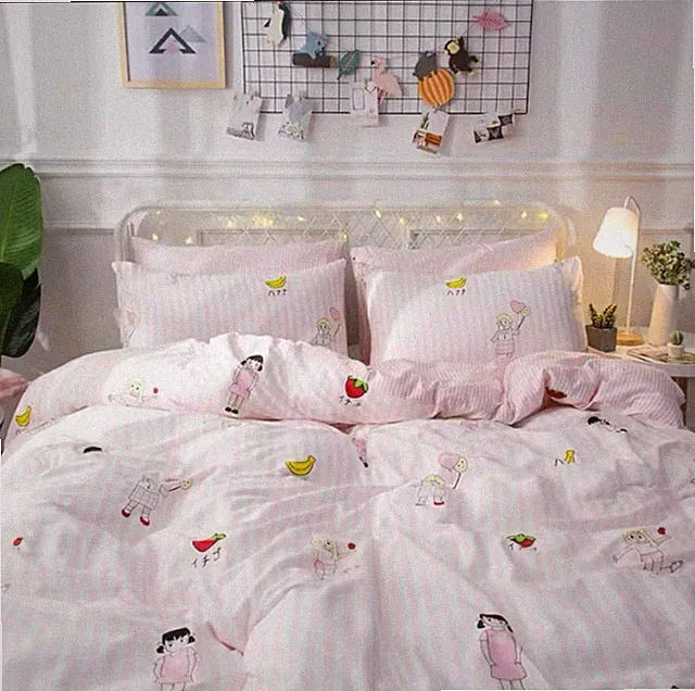 Pink cotton Twin Size For Kids Room Girl’s duvet cover 2 Pieces set Cute