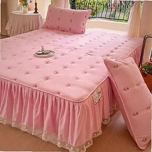 Pink Mattress Cover for Girls Room 침대커버 Lace Bed Skirt with Elastic Band