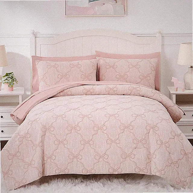Pink Queen Comforter Set for Girls - 7 Piece Jacquard Bedding Set