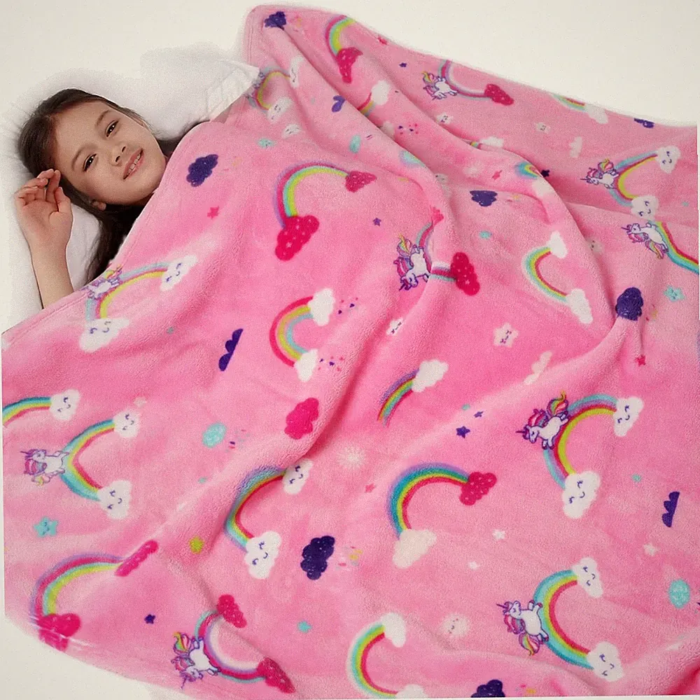Pink Rainbow Unicorn Throw Blanket - Plush & Cozy 50x60 for Girls and Kids