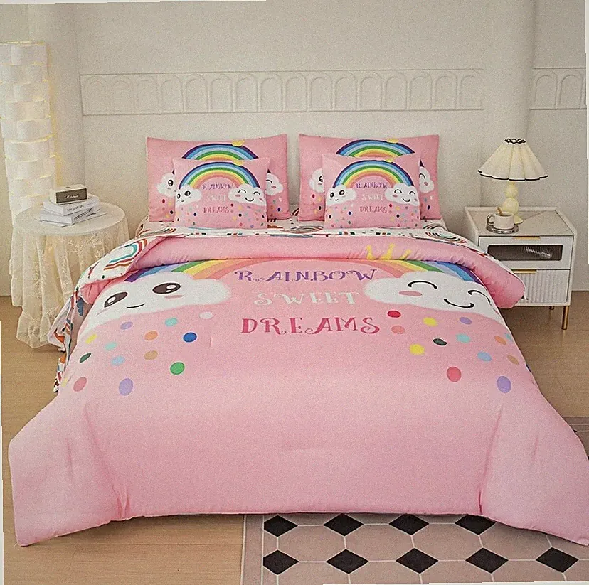 Rainbow Bedding Set with Cloud Printed for Girls Toddler Bed Comforter