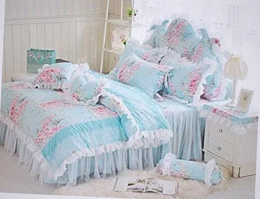 Romantic Rose Flower Print Bedding for Girls Floral Bed Skirt Set 4 Queen Blue