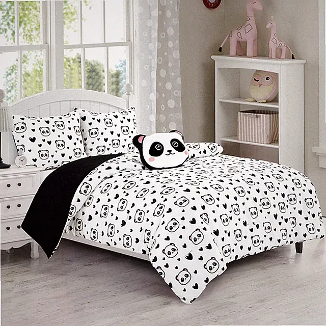 Soft Microfiber Love Panda Hearts Girls Bedding Comforter Set w/ Panda Pillow