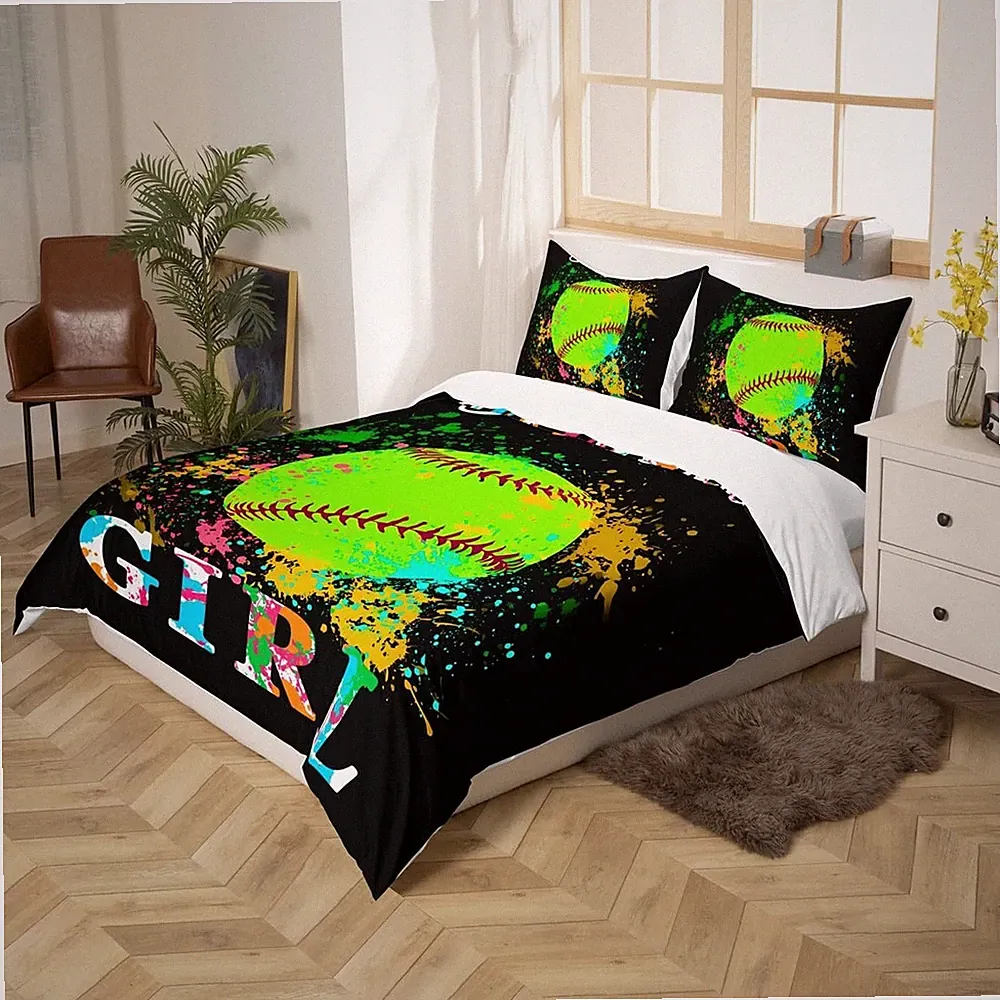 Softball Bedding Set Full Size Sports Theme Duvet Cover for Boys Girls Teens...