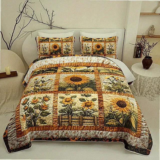 Sunflower Patchwork Quilt Bedding Set Queen Size for Girls and Kids,Sunflower...