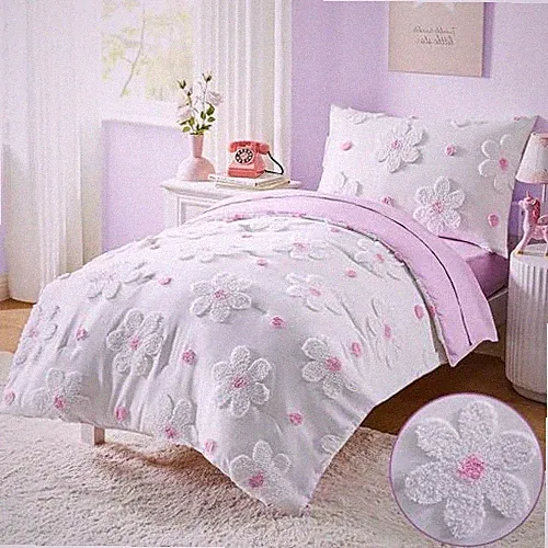 Toddler Bedding Set for Girls 4-Piece Boho Tufted Toddler - 4 Pieces Purple