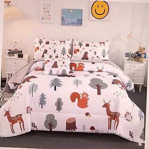 Twin Bedding Sets for Boys Girls 6 Pcs White Twin(6-Piece) Forest Animals